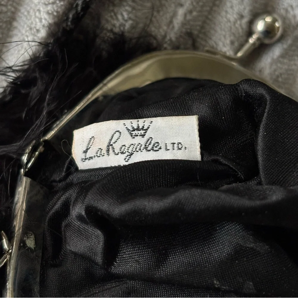 La Regale Ltd Black Feather Furry Evening Bag - Vintage Formal Clutch Purse - Picture 3 of 6